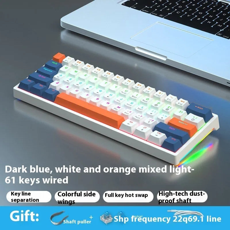 61-key mechanical keyboard with blue and white colour scheme and compact design