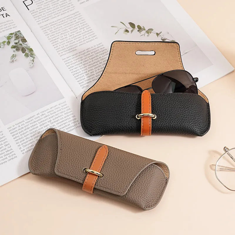 Retro portable sun glasses protective sleeve solid colour gray with waterproof PVC lining PU material