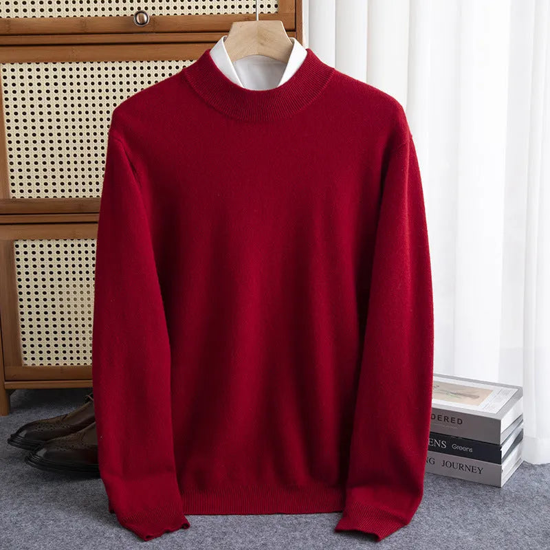 Men's half-collar loose fit wool sweater in winter business casual style
