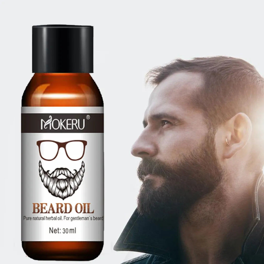 Mokeru organic beard growth oil 30ml bottle with argan and jojoba for dandruff and soft beard