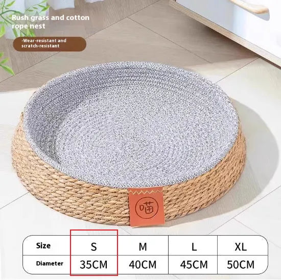 Rattan cat bed cage nest in natural material with woven construction and washable cover