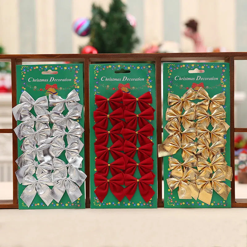 5 cm polyester Christmas bow in red gold and silver colours for tree decorating