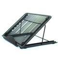 Foldable cold-rolled steel laptop and tablet stand base with six gear positions, shown in silver, measuring 24x19x1.5cm