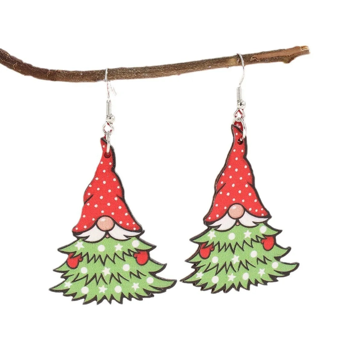 Wooden Christmas earrings with printed tree and snowman designs