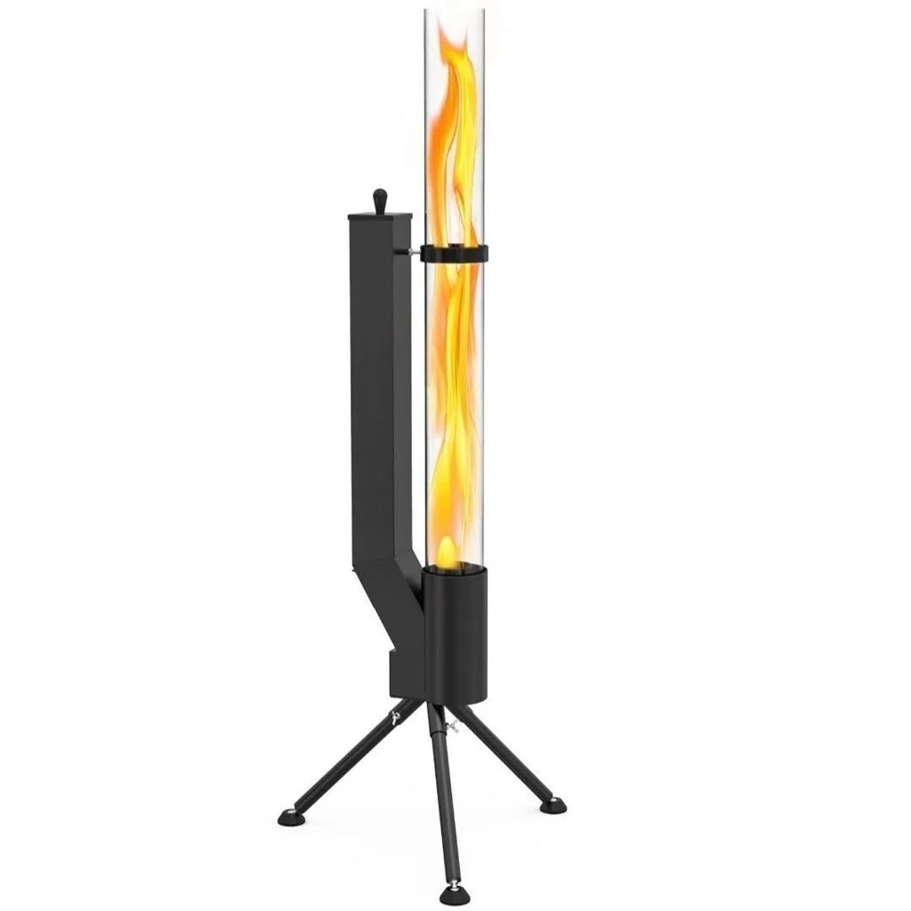 Vertical cast iron wood burning rocket furnace for courtyard heating with decorative design