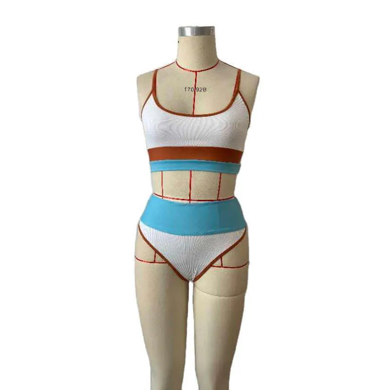 Women's solid colour quick-drying swimwear two-piece set with top and shorts