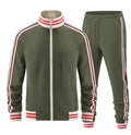 Khaki turtleneck zipper cardigan with matching trousers street style leisure suit