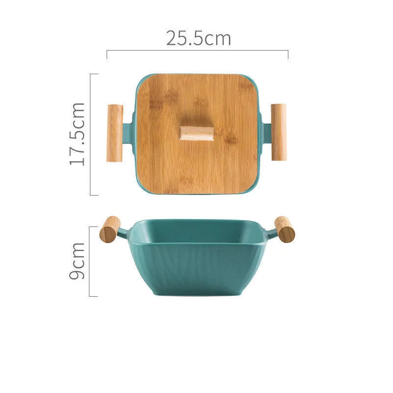 Modern irregular-shaped porcelain ceramic serving bowl with matching lid