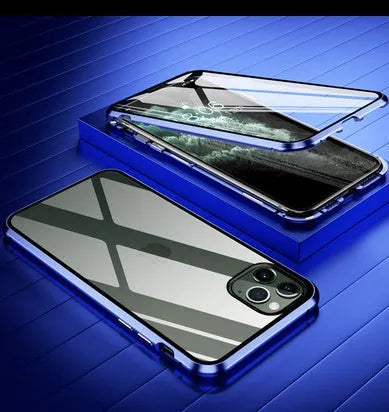 Glass anti-spy phone case with closed clamshell design showing geometric styling