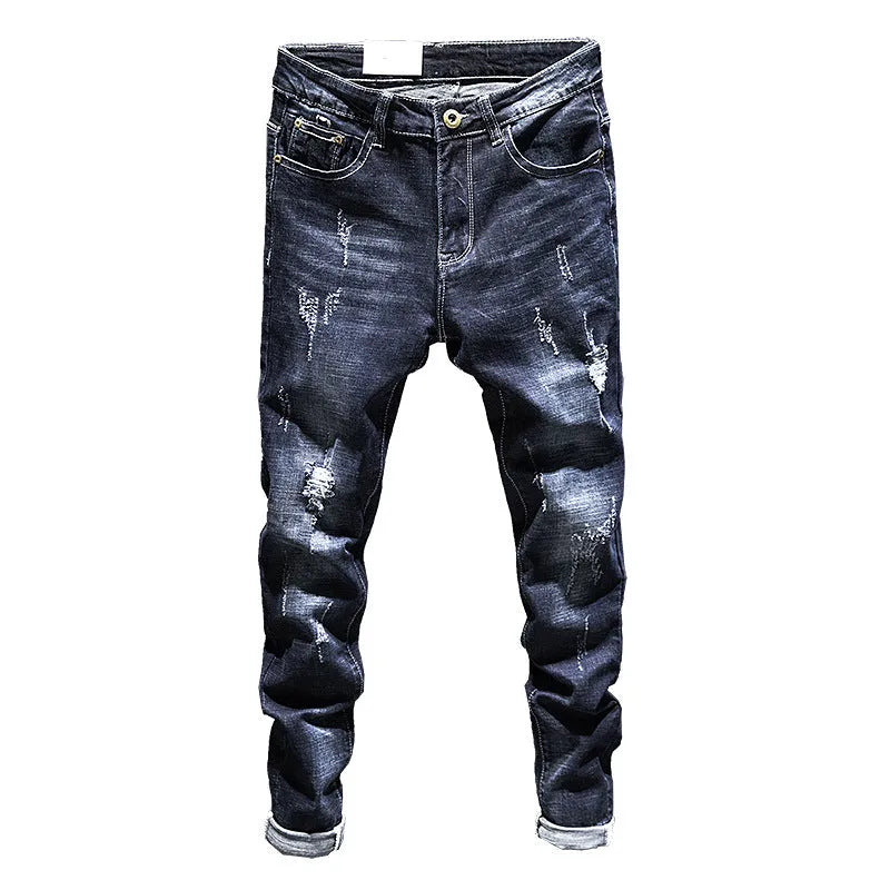 Men's slim fit cotton denim jeans with micro elasticity in dark blue and light blue colour options