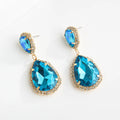 Multi-layer drop-shaped glass rhinestone metal alloy earrings for women in rose red, champagne, and blue
