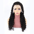 Solid colour half lace front human hair wig on a stand, showing a natural hairline.