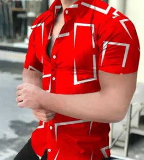 Men's slim fit casual shirt with 3D floral print on lightweight polyester fabric