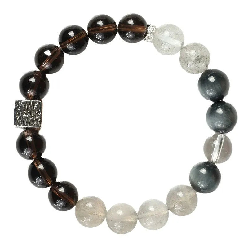 Chinese-style geometric polished crystal couple bracelet with 10mm bead size in khaki colour