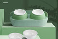 Ceramic cat food bowl designed to protect cervical spine, in green, beige, or white, single or double layer, multiple pack sizes 2-6 bowls.