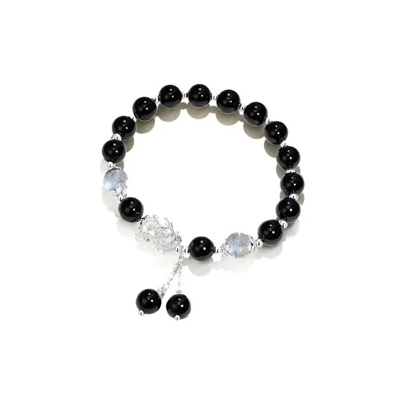 Natural black agate couple bracelet with 10mm wave shape and national style design