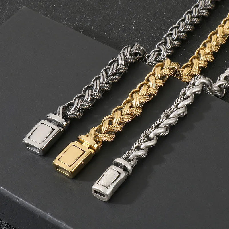 Men's antique silver titanium steel keel chain necklace with large hemp flower links