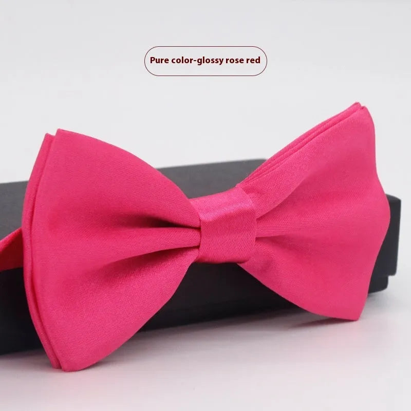 Solid colour polyester bow tie with flat head design measuring 12cm by 6cm