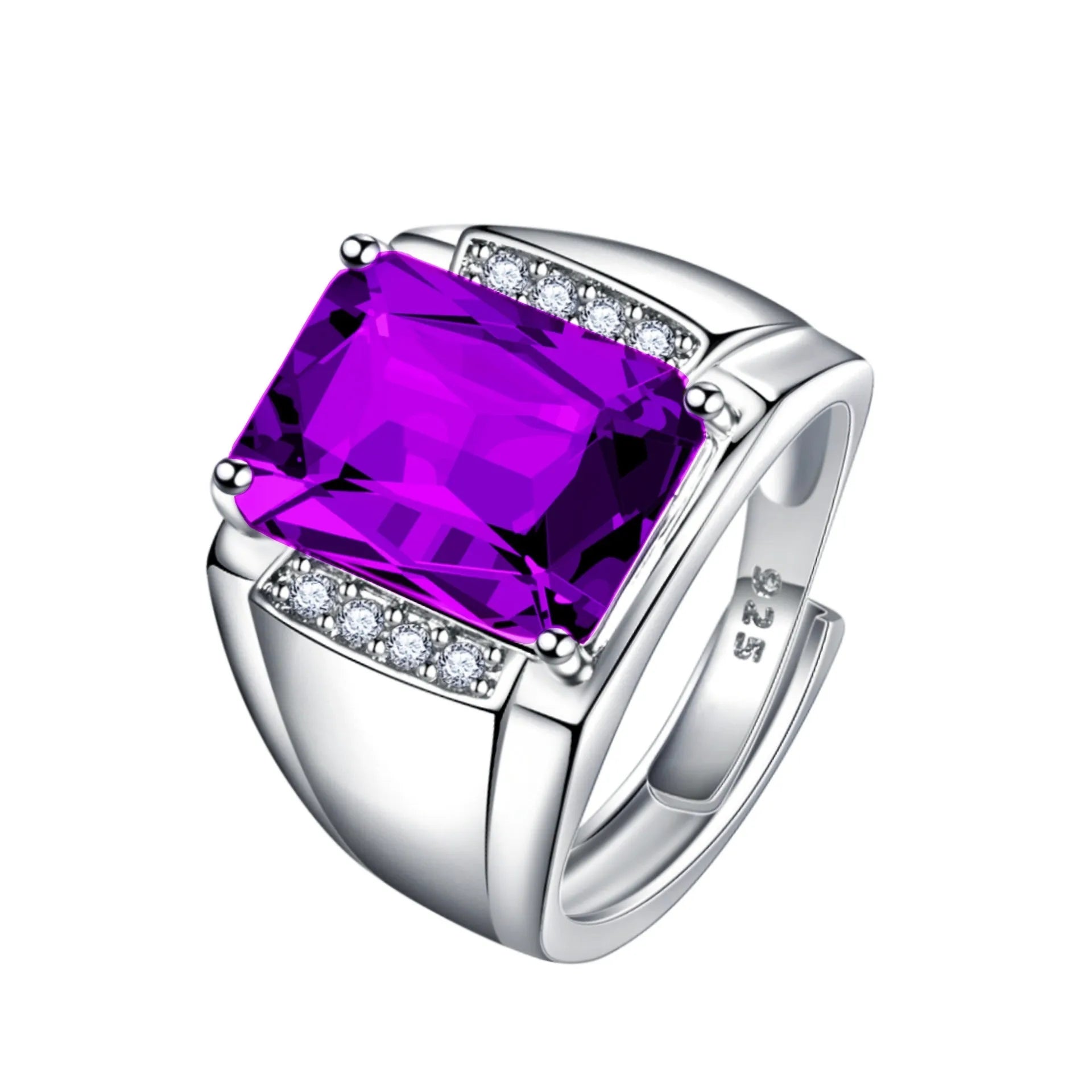 Adjustable geometric copper ring with a natural Brazilian amethyst coloured gemstone.