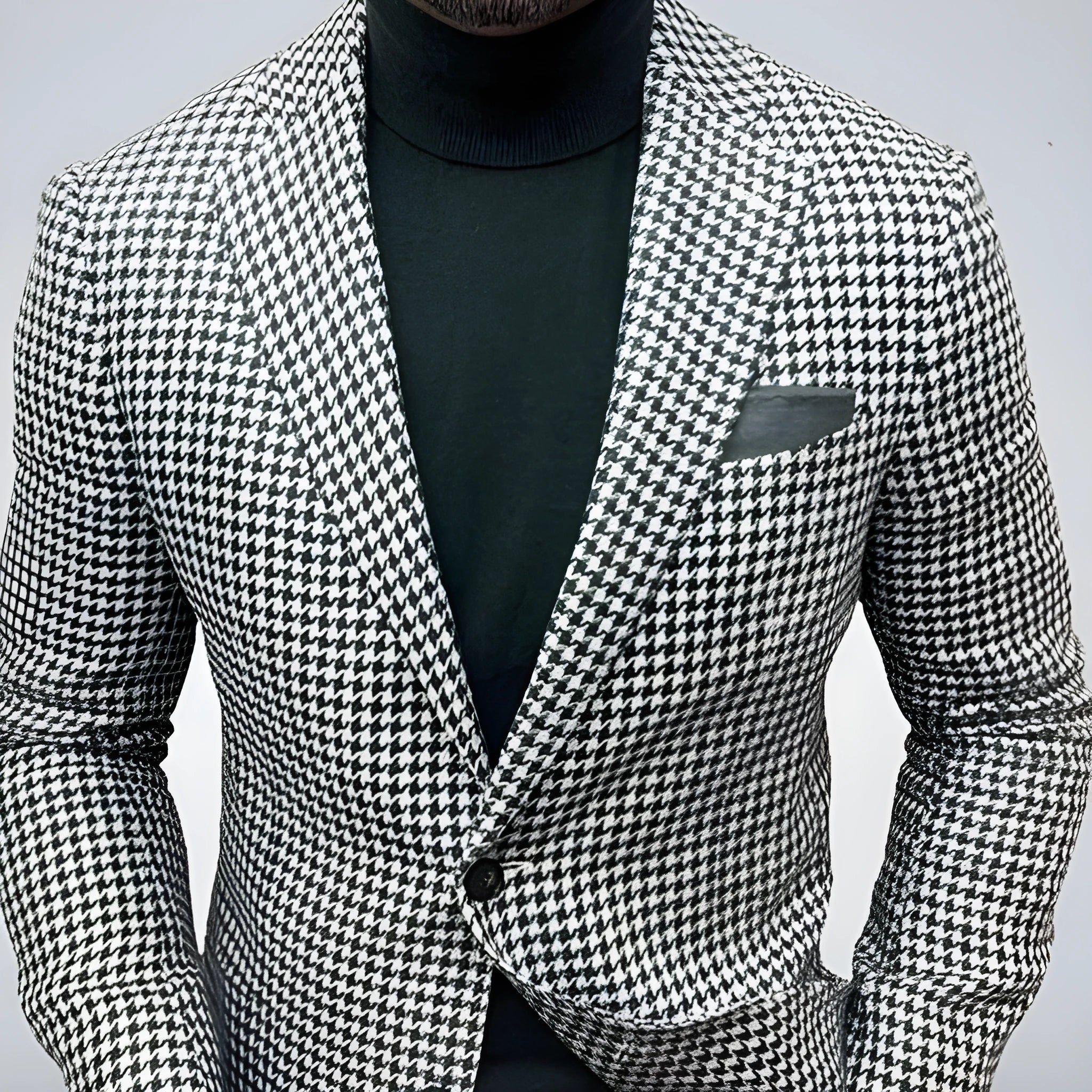Men's British style slim fit suit jacket with two-button design and top-stitched pockets