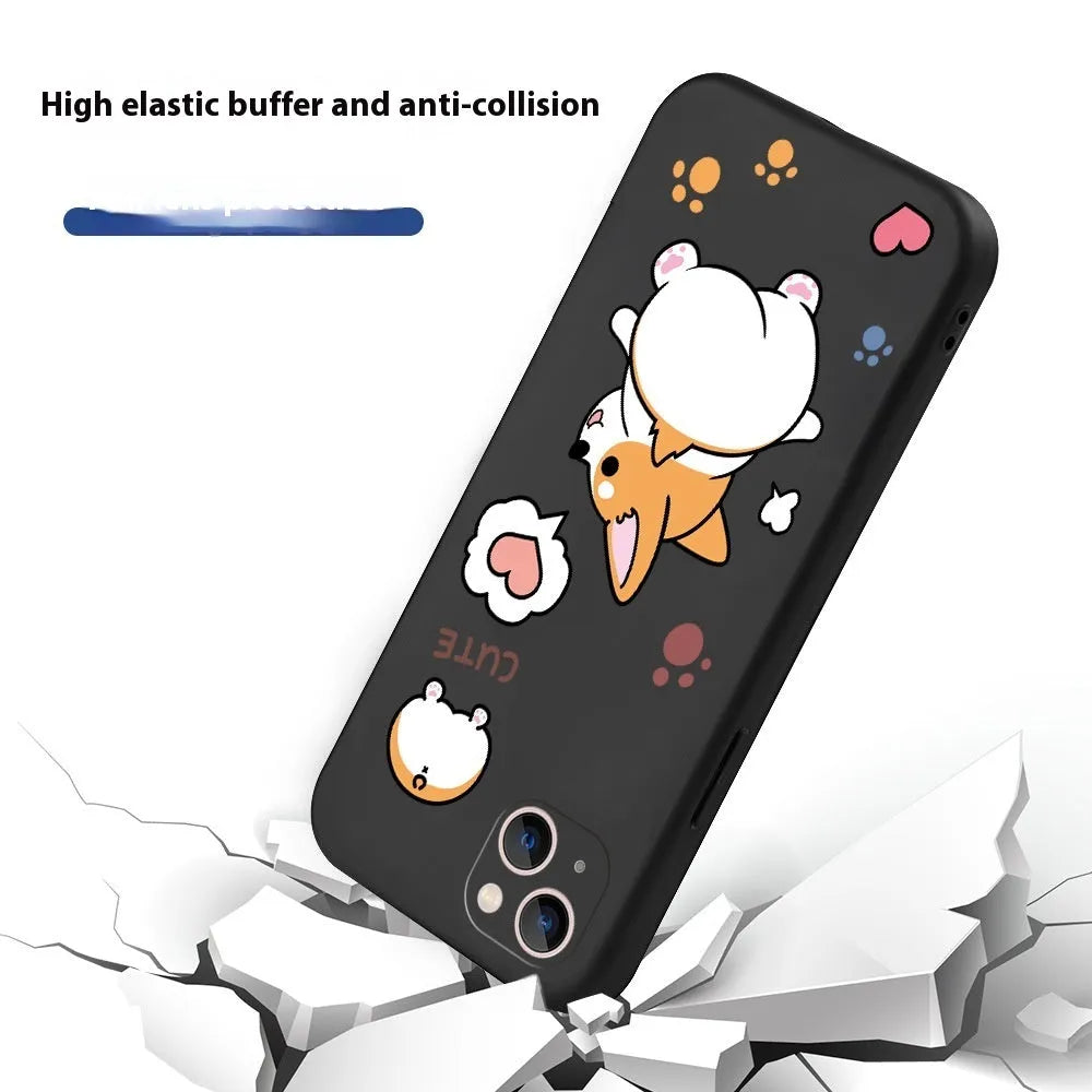 Classic black corgi TPU silicone phone case for iPhone 15 with shockproof protection