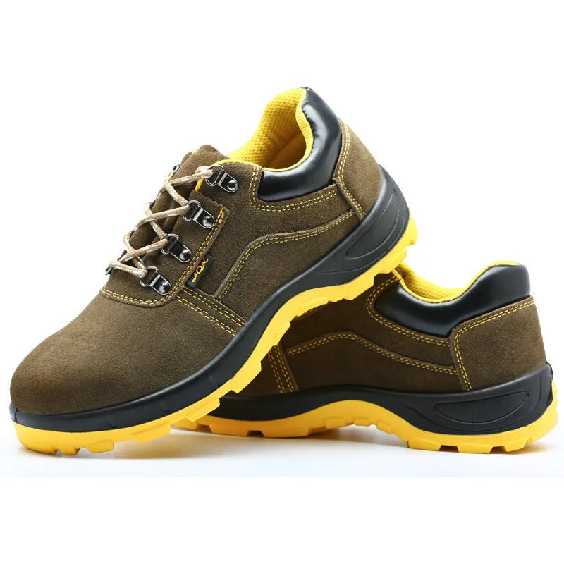 Bronze cow suede leather steel toe safety boots with low-cut design and anti-skid sole