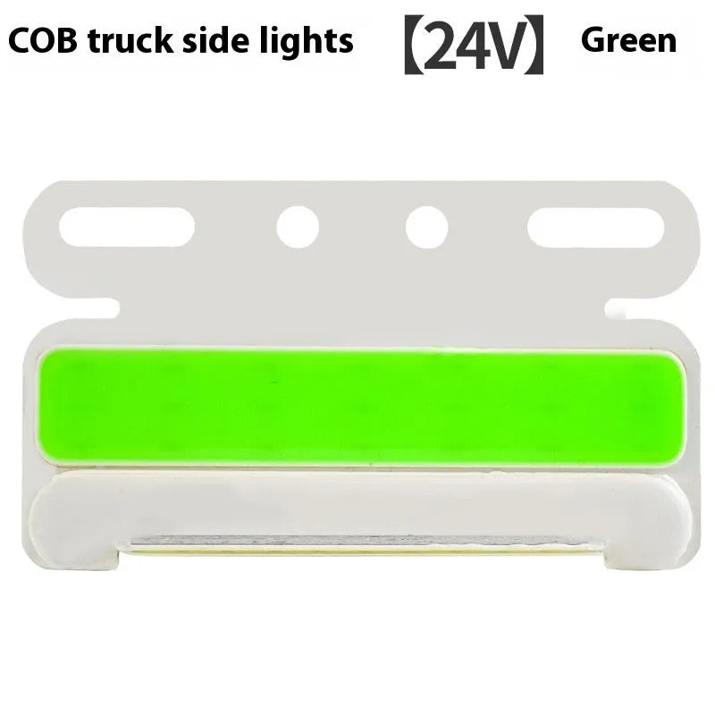 COB LED truck side light in aluminium housing for 12V 24V vehicles, shown in multiple colour options.