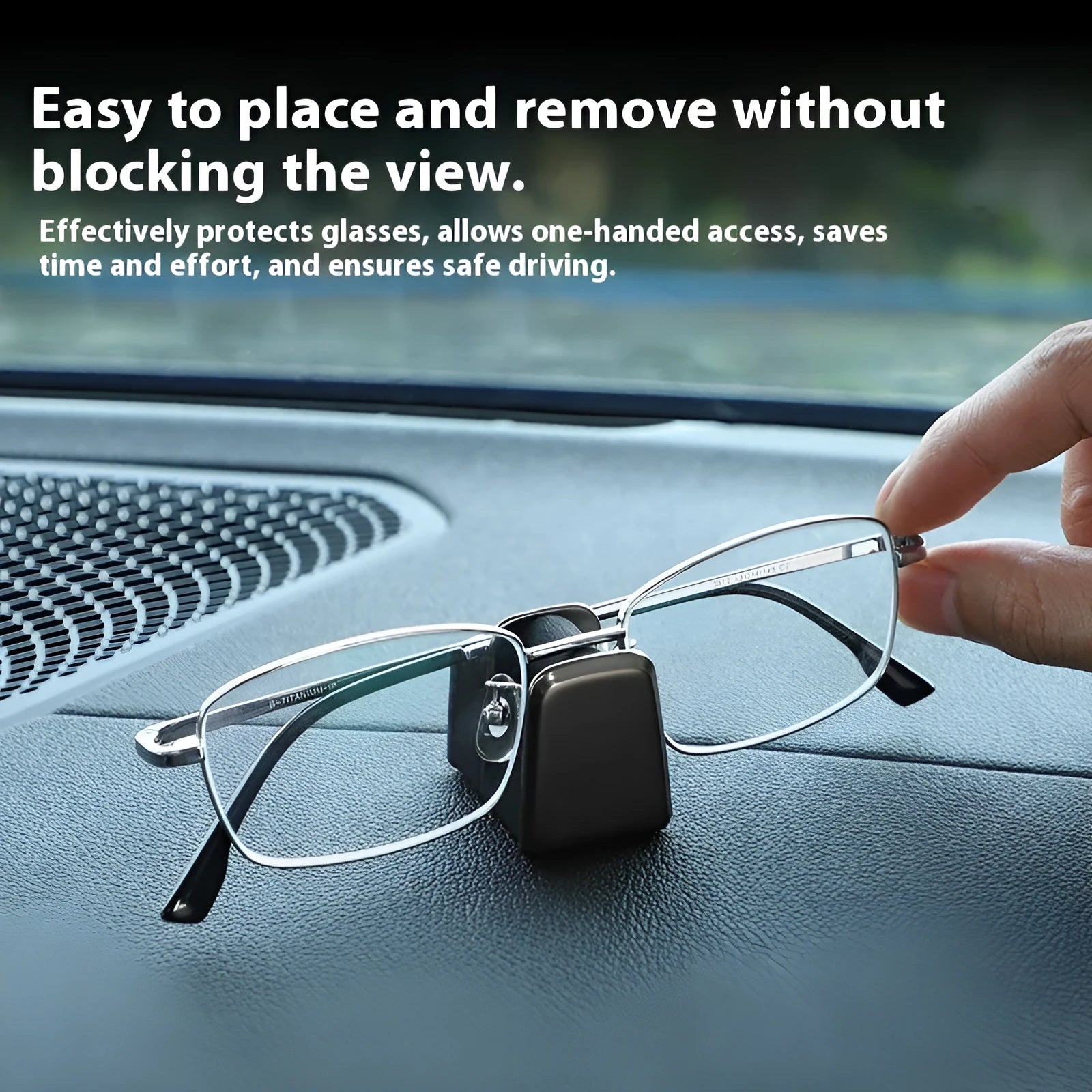 Zinc alloy and leather car dashboard sunglasses clip holder in green, black, grey, or red.