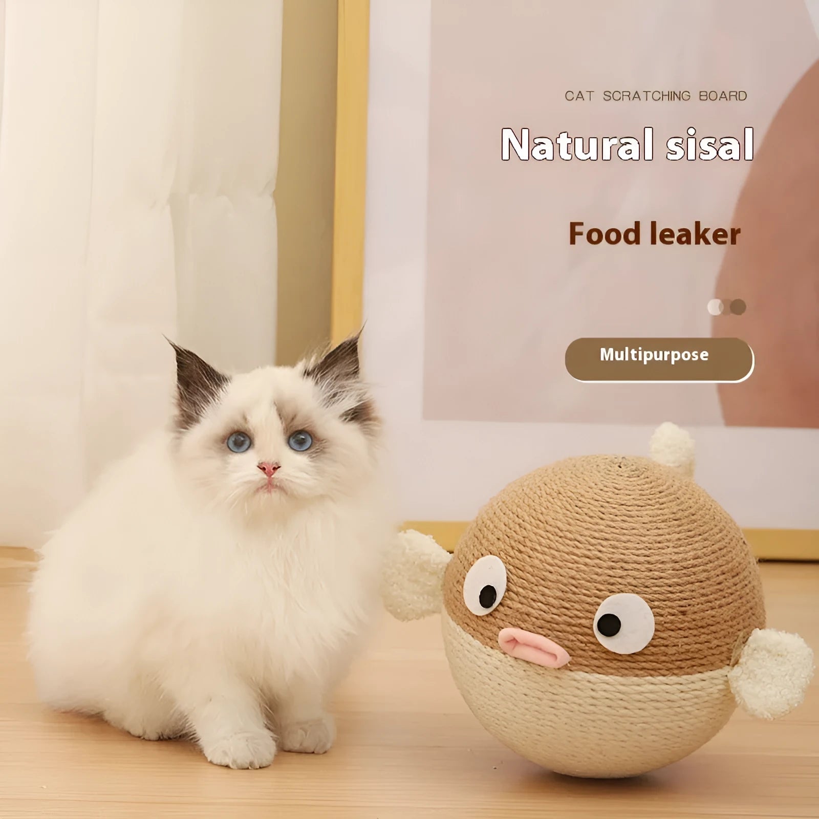 15cm cube pet puzzle tumbler toy with sisal hemp construction and food feeder design