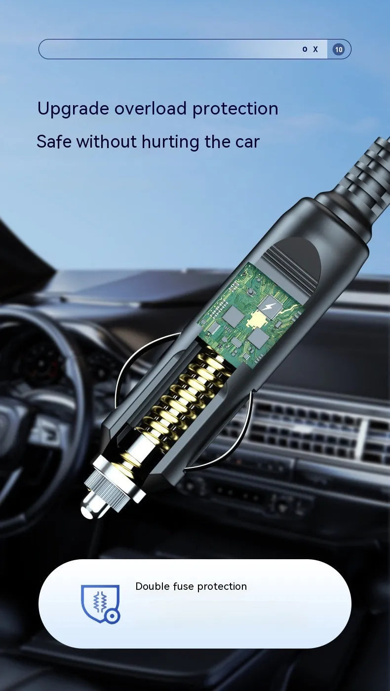 Wireless car air pump with digital display, vacuum cleaner attachment and emergency lighting functions