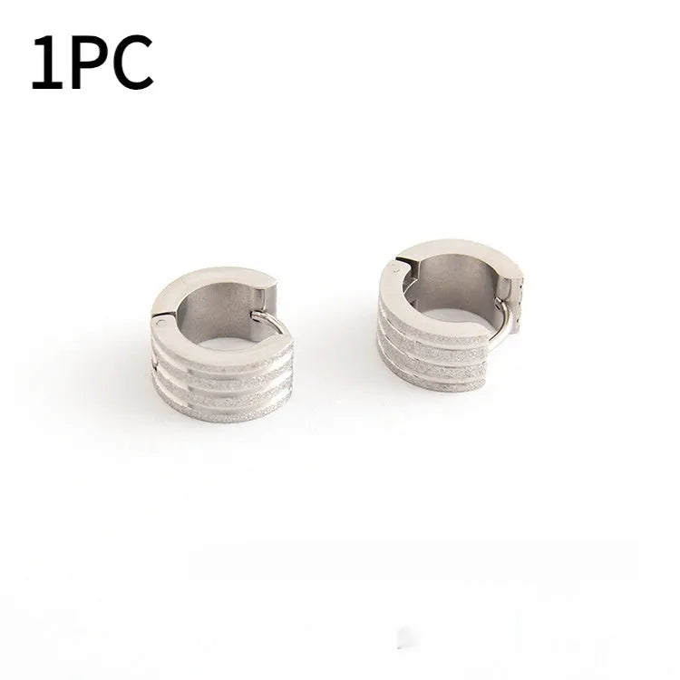Korean style three-line frosted geometric earrings in titanium steel