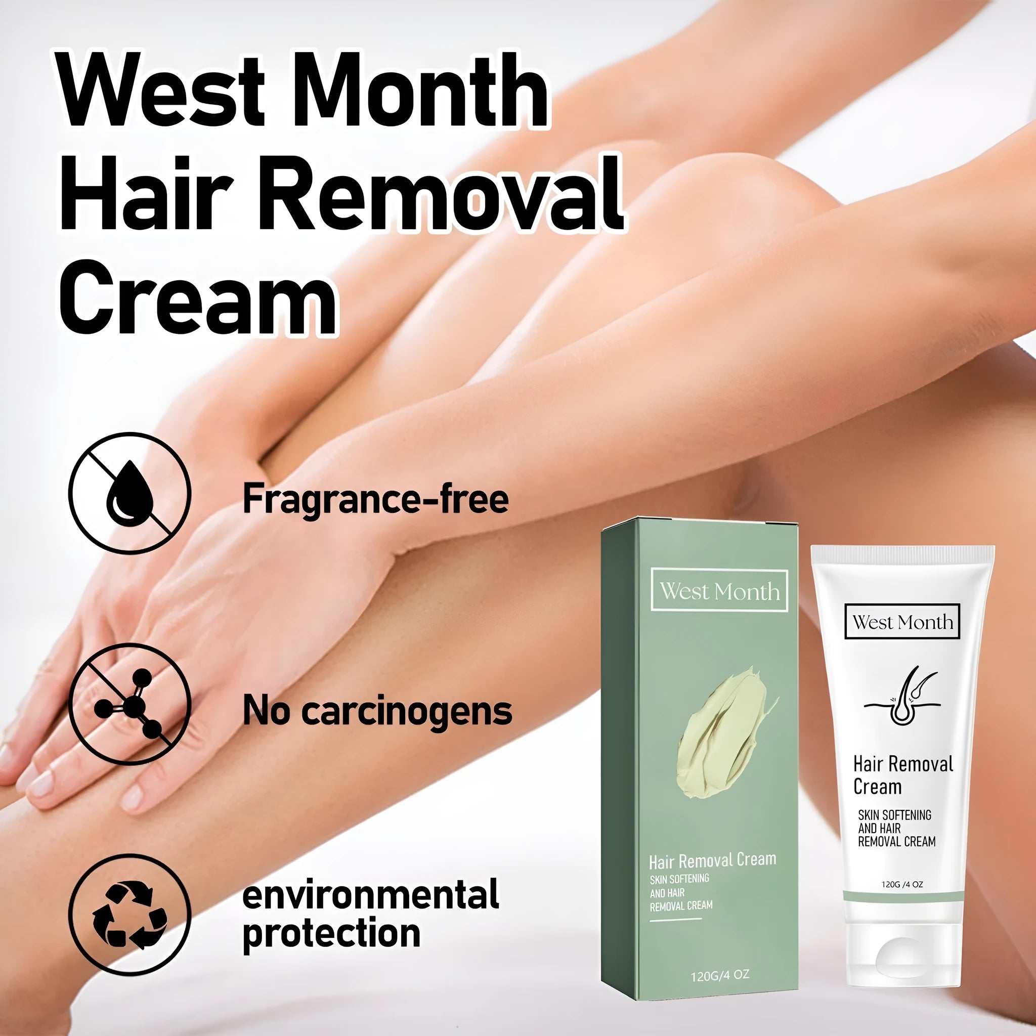 Body Skin mild non-irritating armpit depilatory cream 120g tube on white background