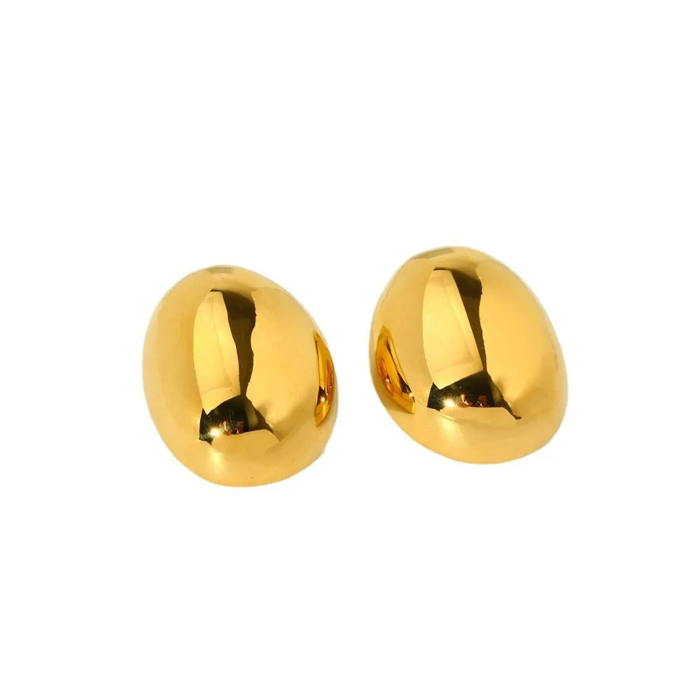 Geometric stainless steel ear studs with glazed surface and electroplated 18K finish