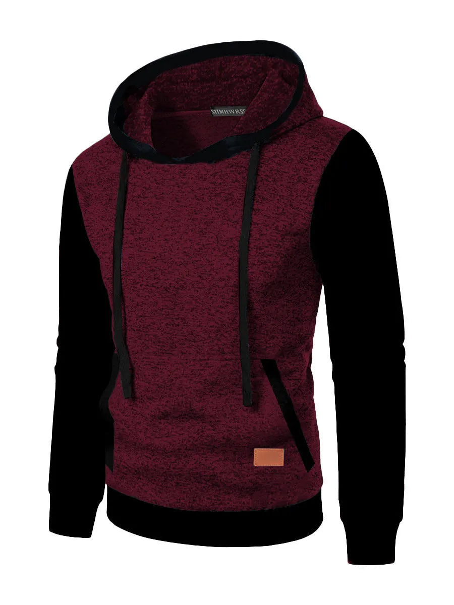 Men's hooded cardigan sweater in solid colour polyester fibre, loose fit, long sleeve, size S to 3XL