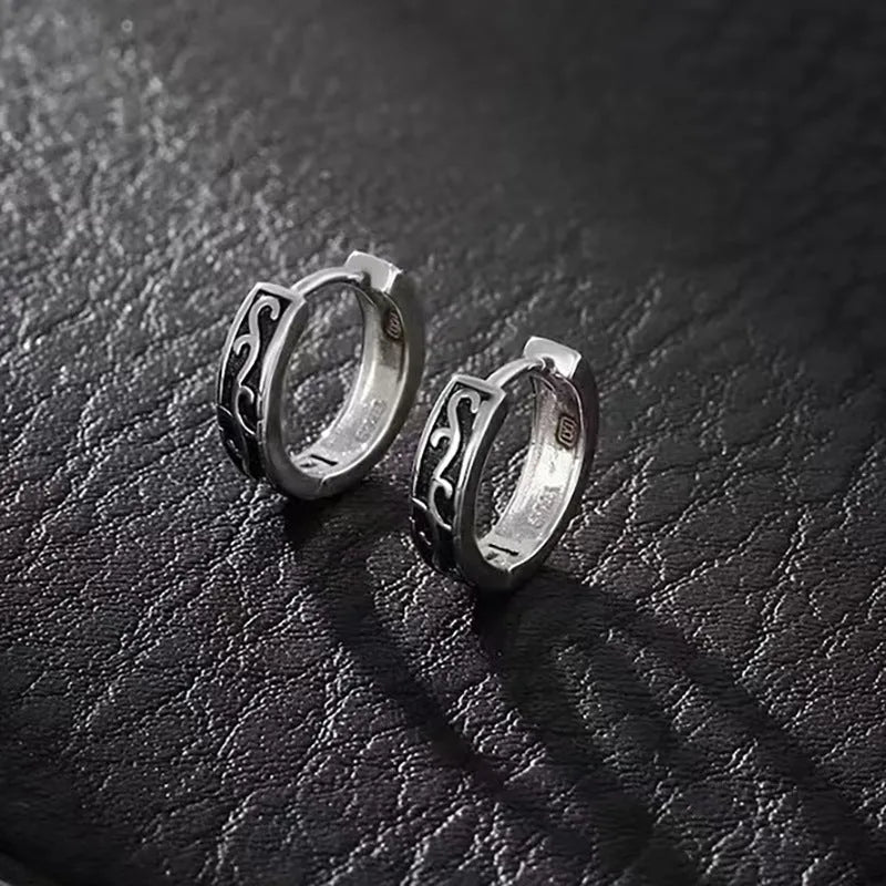 Men's geometric copper earrings in 10mm and 14mm sizes, showing silver single and auspicious cloud designs.