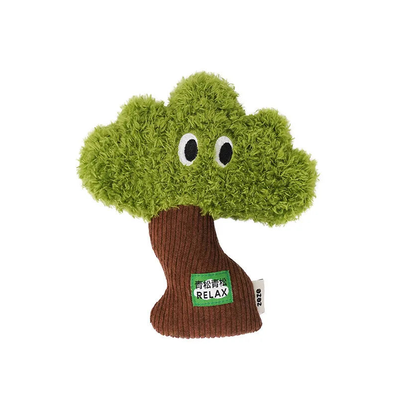 Green pine tree shaped cat toy with hanging loop for biting and interactive play