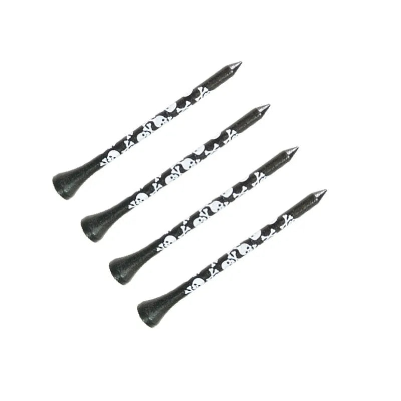 Bamboo golf spike dowel pins with black skull print in 70mm and 83mm lengths