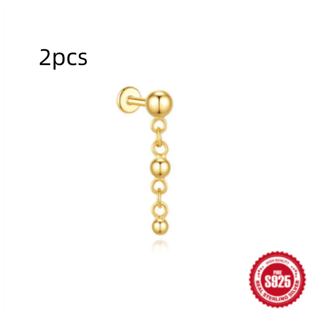 S925 sterling silver water drop shaped earring with a flat spiral puncture pattern, in a gold tone finish.
