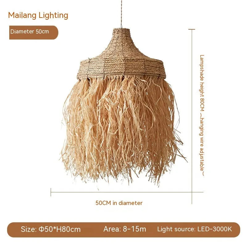 Wild vetch and willow woven restaurant chandelier with 50cm diameter in Southeast Asian style
