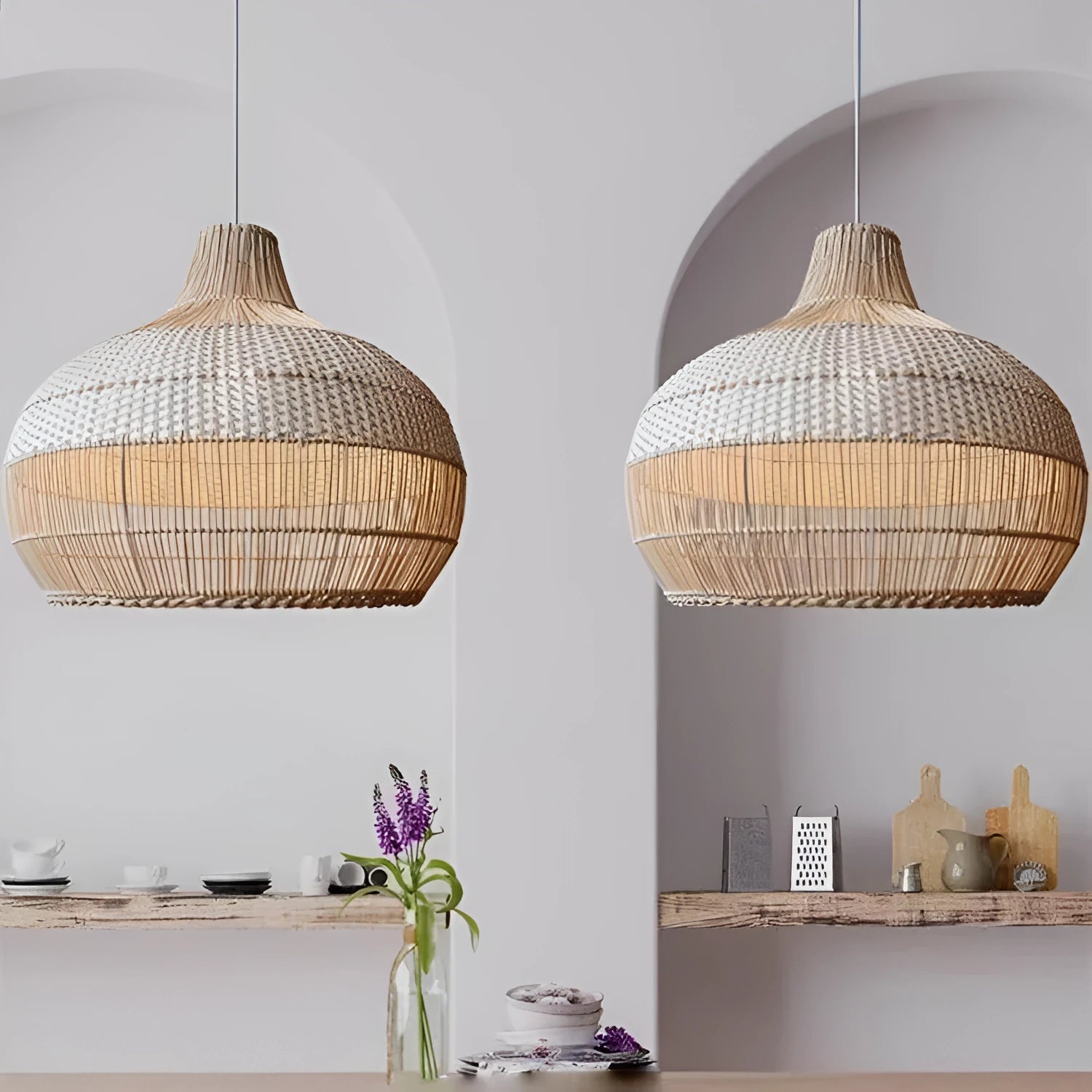 60cm diameter woven rattan chandelier with pastoral Southeast Asian style ceiling light fitting