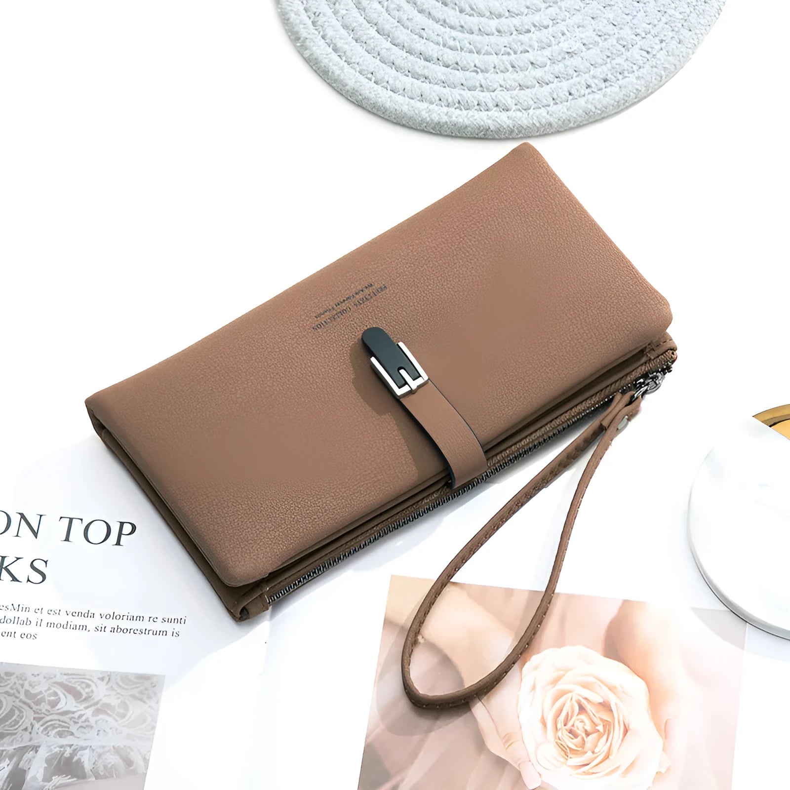 Long women's wallet simple clutch in PU leather solid colour 19.5 x 11 x 2.5 cm with coin purse