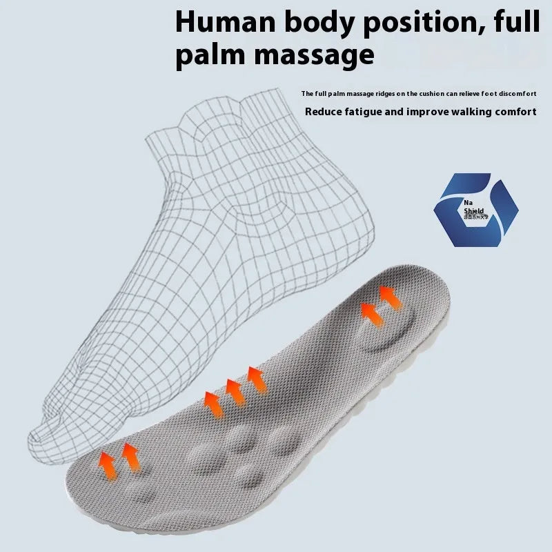 Pack of PU antibacterial arch massage insoles in black, grey, green, orange for sizes 35-46