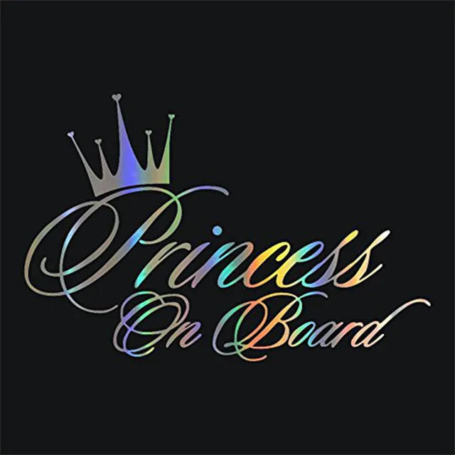 Princess Baby On Board car sticker A262 with crown text design, plastic, 17x11cm, black colour option