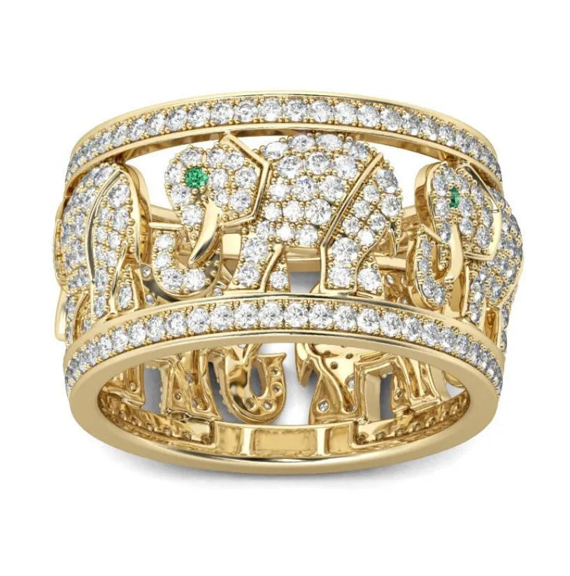 Creative alloy elephant ring with full diamond design and electroplated finish