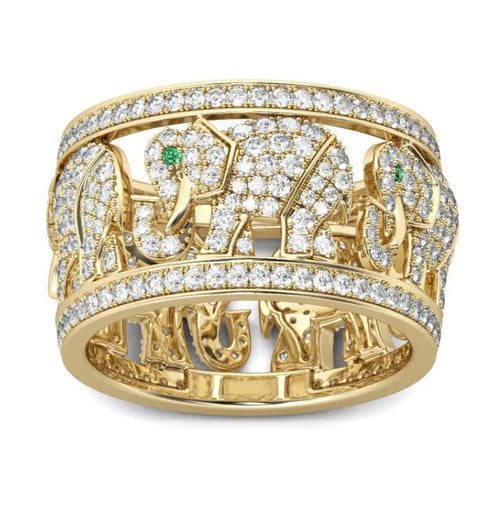 Creative alloy elephant ring with full diamond design and electroplated finish