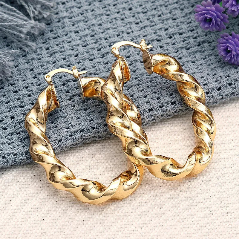 Women's copper geometric drop shape clip earrings with electroplating finish, European American style