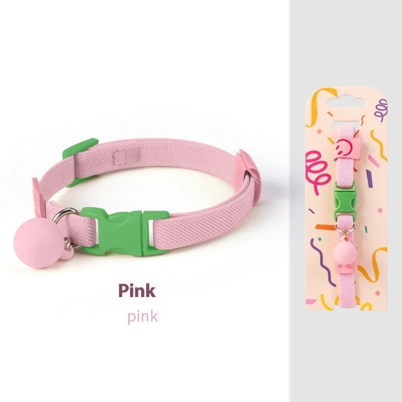 A small dog collar made from high elasticity polyester in an adjustable size, shown in one of seven available colours.