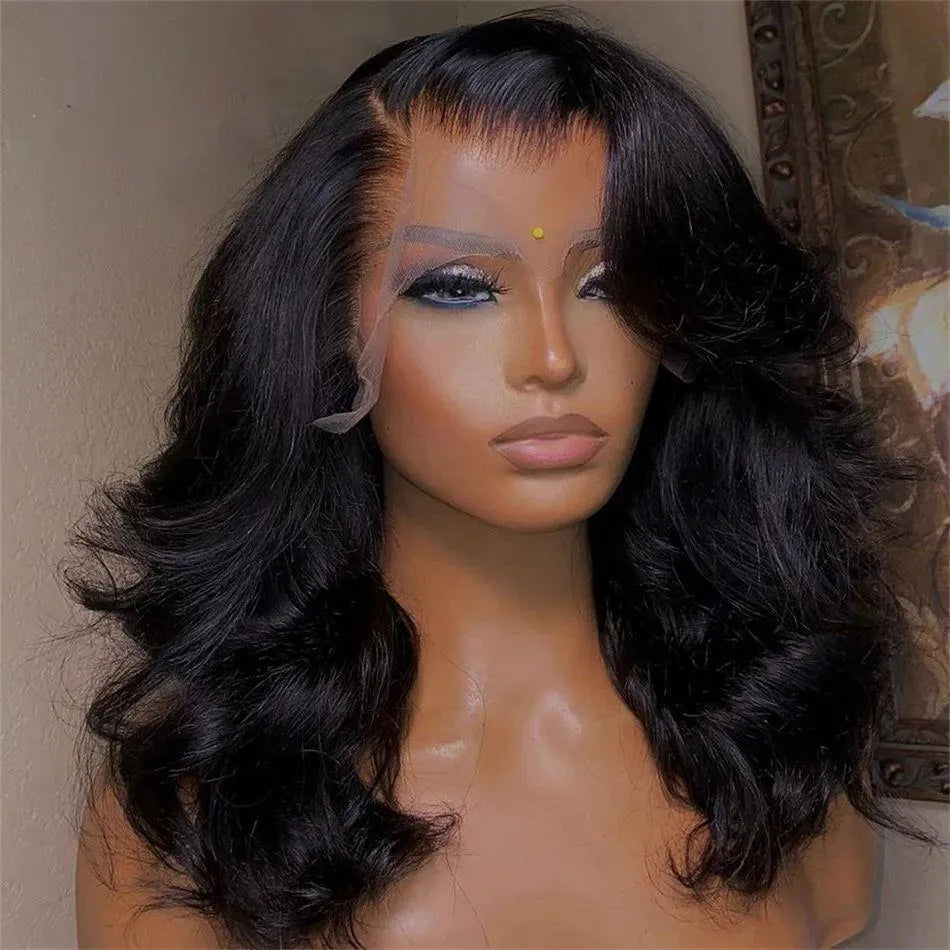 Women's black transparent lace forehead wig with short curly high temperature fibre hair
