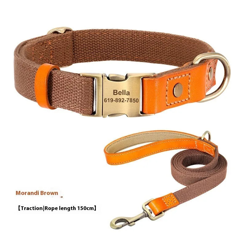 Small dog mohair collar and leash set in green with lettering decoration