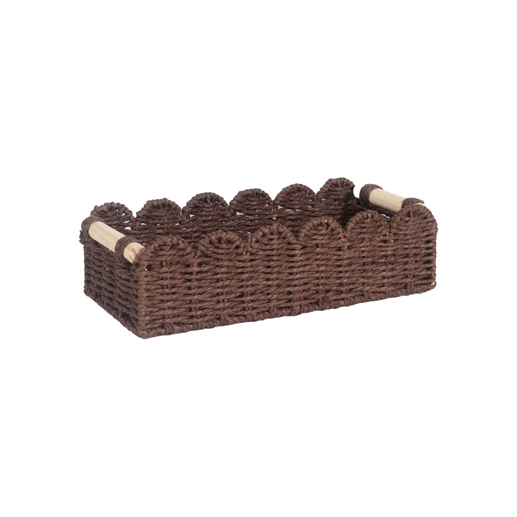 Woven paper storage basket in rectangular shape for desktop organisation
